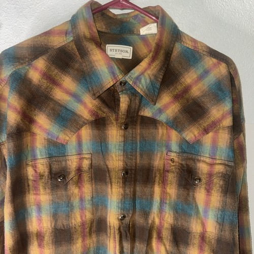 Stetson, 3XL. Vintage Stetson Flannel pearl snap 3 snaps at wrist