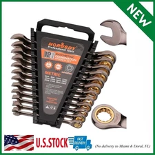 HORUSDY 12pc Metric Ratcheting Combination Wrench Set with Organizer, 72-Teeth