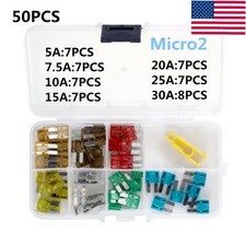 50pcs Micro2 ATR Blade Fuses Kit 30A 25A 20A 15A 10A 7.5A 5A for Car Truck
