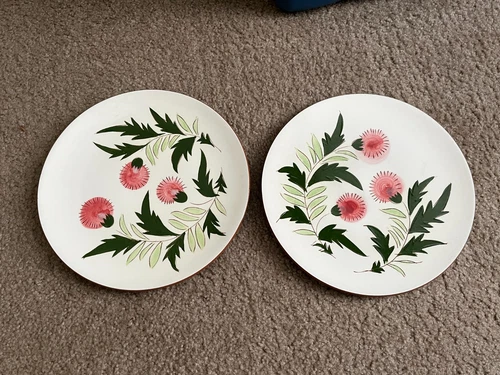 🌸SET of 2 STANGL POTTERY THISTLE DINNER PLATES 10" TRENTON NJ HAND-PAINTED