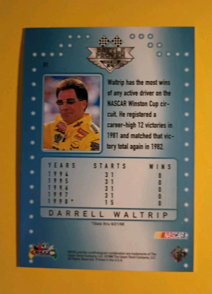 1998 Upper Deck Maxx Darrell Waltrip #B1 Battle Proven - Image 2 of 2