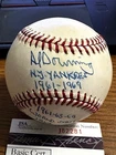 AL DOWNING 2 STAT SIGNED AUTOGRAPHED OML BASEBALL!  Yankees, Dodgers!  JSA!