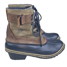Sorel Women’s Fancy Lace II Green Brown Duck Winter Boot Size US 6