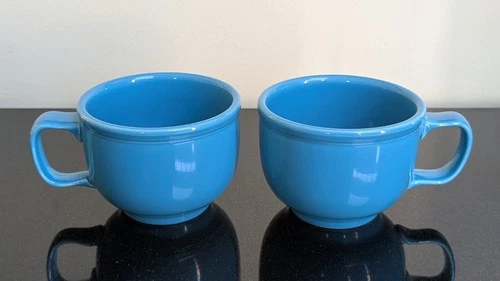 FIESTAWARE Homer Laughlin 18 oz Jumbo Mug Peacock Blue Coffee Soup Cup Bowl Set