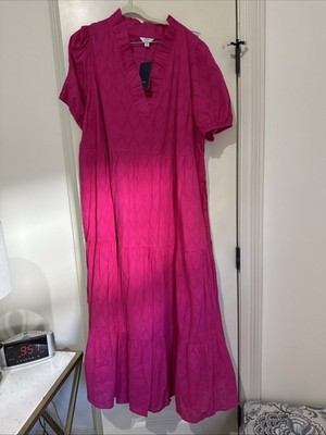 Crown & Ivy Womens 3X Pink Tiered Maxi Dress Puff Sleeve  Pockets.  NWT