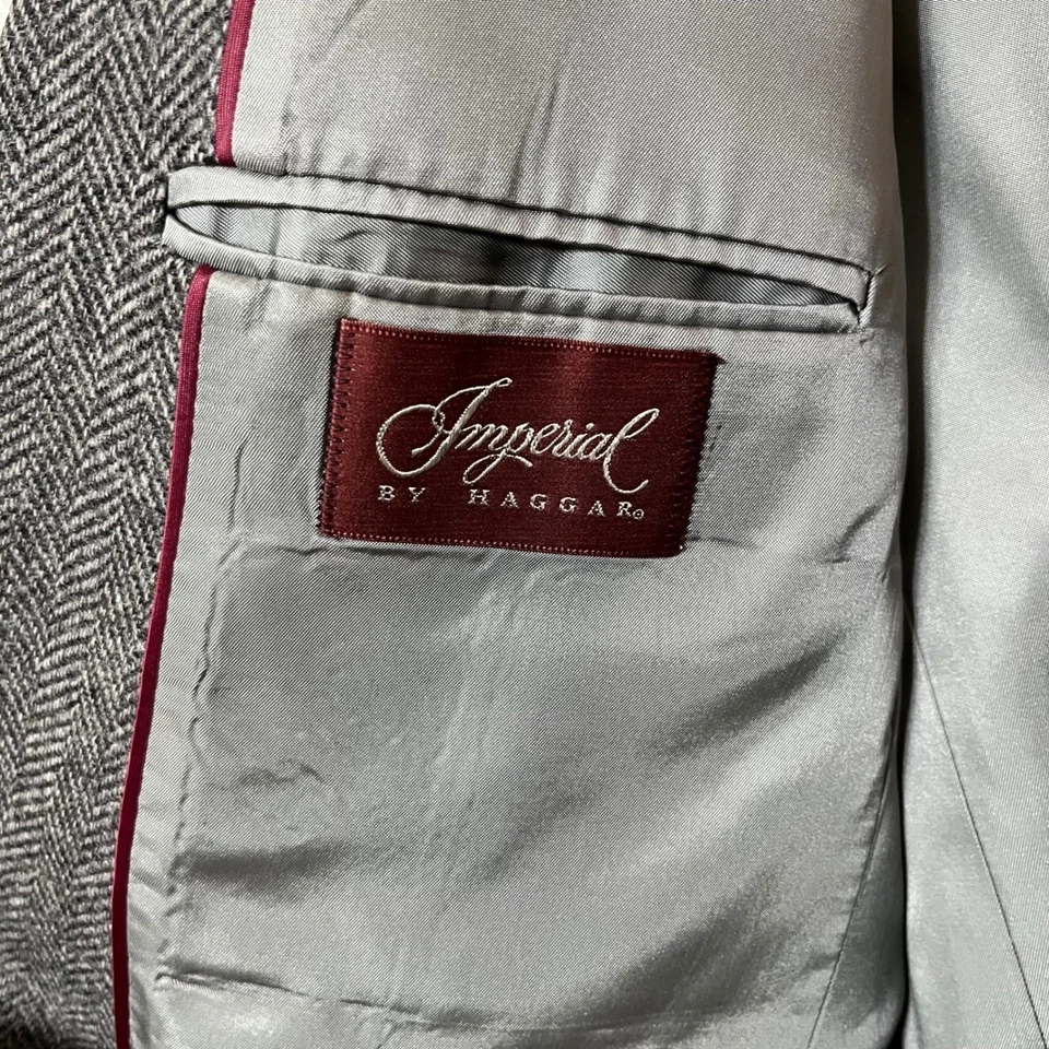 Blazer Abrigo Deportivo Imperial by Haggar Para Hombres Lana Gris Espiga Hecho en EE. UU. 44L Foto 2 de 4