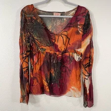 Vintage 90s Y2K Sheer Print Babydoll Top Fairy Grunge Whimsigoth Forest Euro S