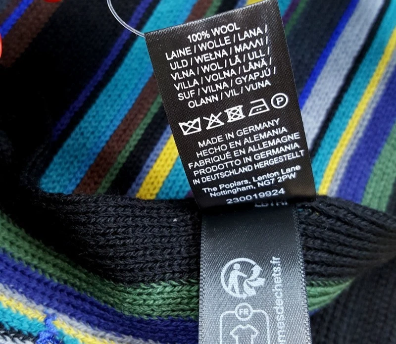 PAUL SMITH Mens Scarf Black Stripe Fringe 100% Merino Wool 11x65 $125 - Image 4 of 4