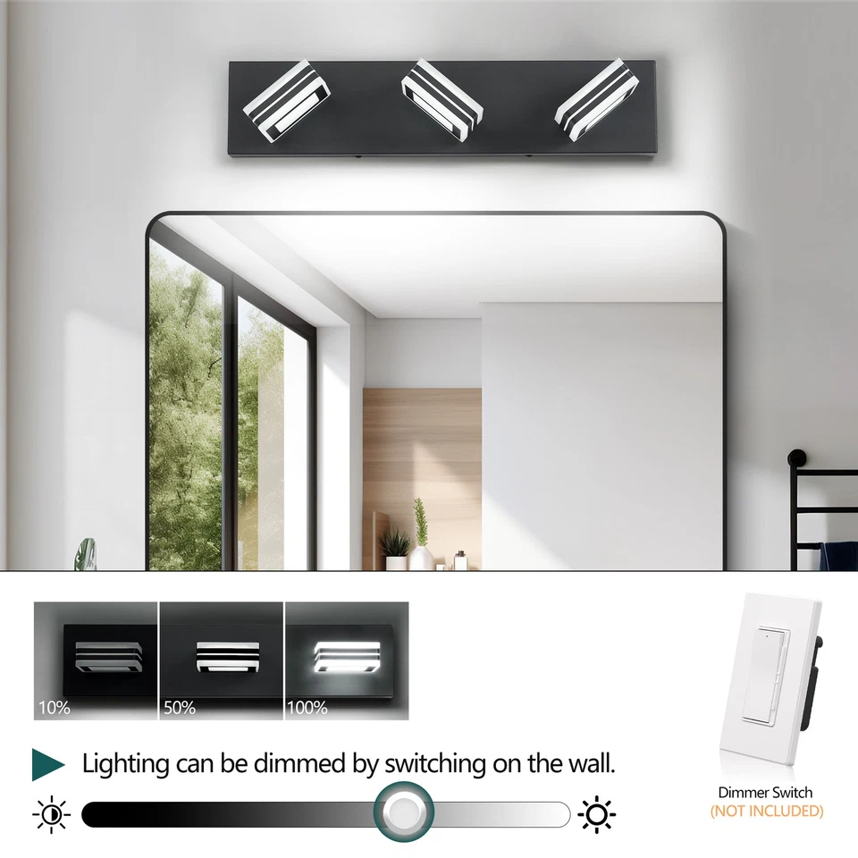 3 Lights 20 Inch LED Black Modern Vanity Light Bathroom Mirror Wall Lamp Fixture - Image 4 of 4
