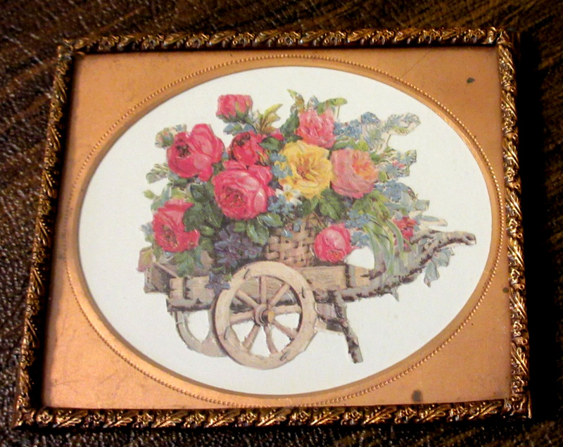 Dollhouse Wall Picture in Antique Gold Gilt Frame + Antique Scrap 