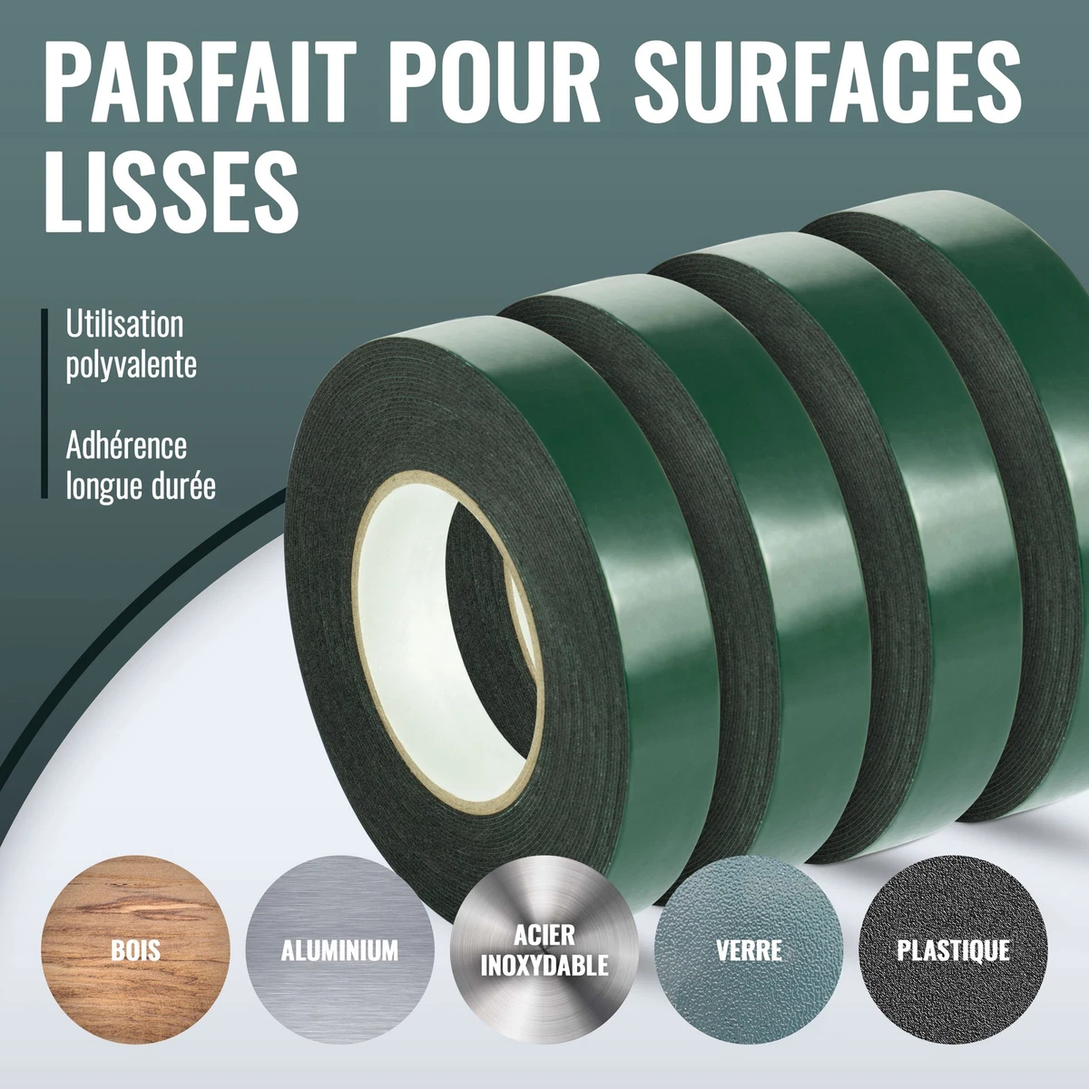 Cinta de espuma de doble cara Poppstar 1x (10m x 25mm x 1mm), negra