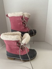 Cat And Jack Girls Pink Winter Snow Laced Up Boots Sz 3 Thermolite