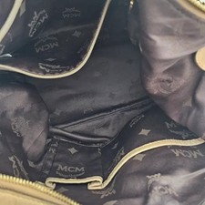 Authentic MCM Logo Hobo Shoulder Bag Beige Leather