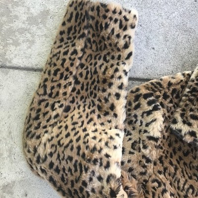 Vintage White Stag Leopard Print Faux Fur Coat Jacket Zip Up