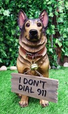 Faithful Collared German Shepherd Guard Dog Large Figurine Holding Sign Statue