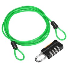 Security Steel Cable Digit Combination Lock, 4.9Ft Coated Green Wire Lock