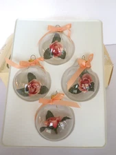 Set of 4 Rose Flower in Clear Plastic 2.5" Ball Christmas Ornament RAUCH USA