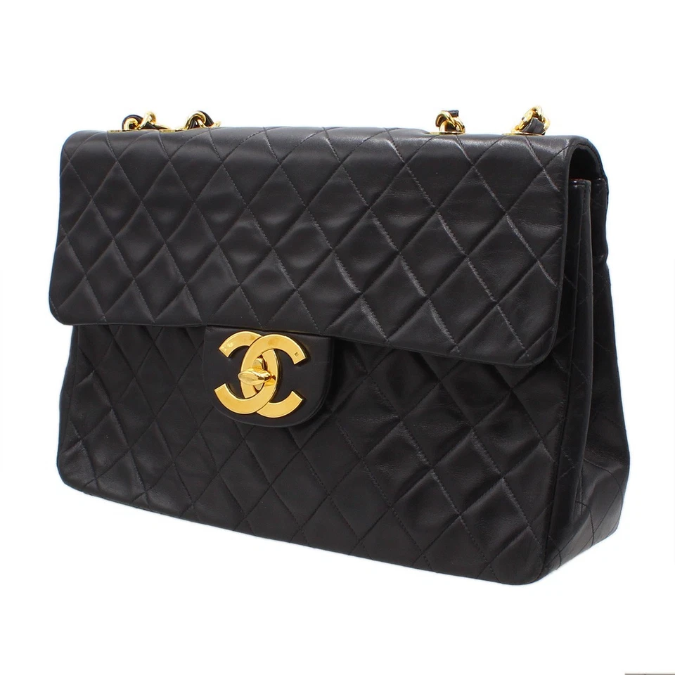 CHANEL Lambskin Jumbo XL Quilted Single Flap Turnlock Chain Shoulder Bag G2837 - Image 3 of 4