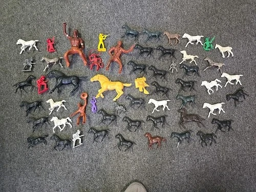 Vintage Hard Soft Plastic Cowboy Indian Horse Figure Lot Marx Wells Tim-Mee MPC
