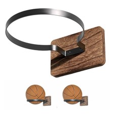 Set of 2 Wood Wall Mount Basketball Holder, Holders Display Rack for Basketb...