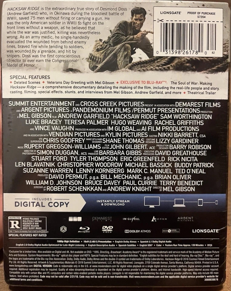 Hacksaw Ridge (Blu-ray/DVD, 1995, Exclusive Rare OOP Steelbook) ~New Sealed 🇺🇲 - Image 2 of 2