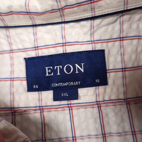 Eton Shirt Mens XXL 18 White Blue Red Check Textured Button Down Contemporary - Picture 17 of 21