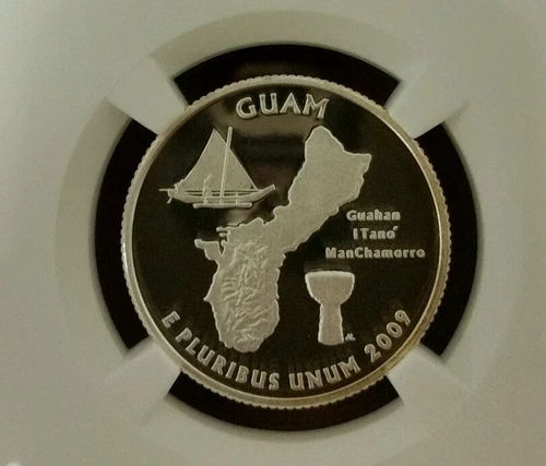 2009-S NGC Guam Silver Quarter PF 70 UCAM, RARE S.F. Label, U.S. Territories