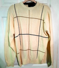 Y2K Bill Blass Men's Cable Knit Sweater Size L Cream Color Block