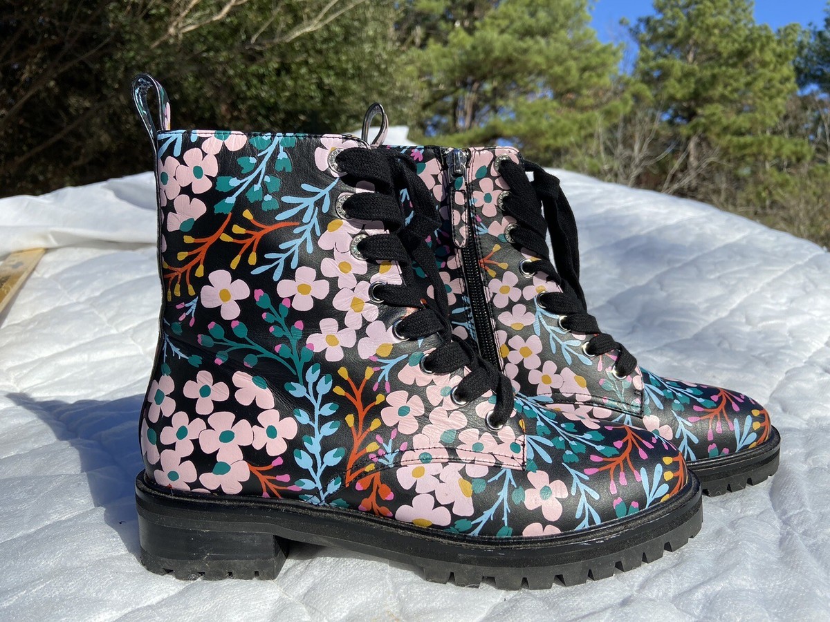 Kate Spade★Jemma Floral Print 花柄レザーブーツ サイズ6Mのみ Kate Spade New York Jemma Leather Floral Print Combat & Lace