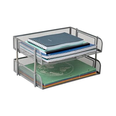 Mind Reader Stackable Paper Tray, 2 Pcs., Desktop Organizer, File Silver