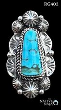 Navajo Rosella Paxton Sterling Silver Kingman Turquoise Ring SZ 6 3/4 RG402