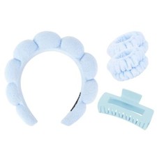 Spa Headband And Wristband Set Skincare Headband For Washing Face Hair Blue