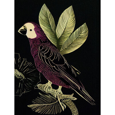 Burgundy Parrot Leaves Tree Branch Linocut Huge Wall Art Poster Print Giant
