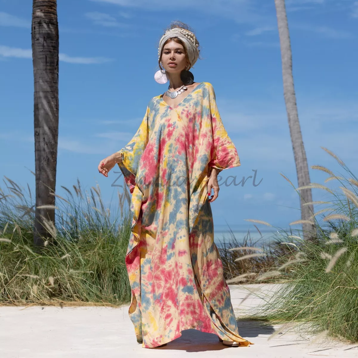 Grace Tie Dye Women Kaftan Hippie Abaya Gown Maxi Dress Rayon One Size