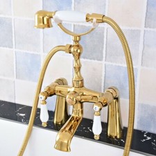 Golden Brass Deck Mounted Clawfoot Bath Tub Faucet With Handheld Shower Ztf783