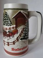 Vintage Budweiser Stein Limited Edition Holiday Ceramarte Christmas Beer Mug