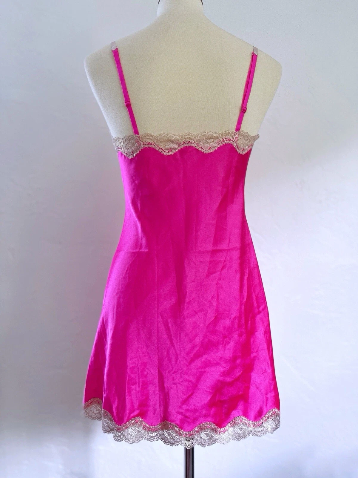 UNDERCOVER Camicia slip vintage Y2K Victoria's Secret S P fantastico rosa neon pizzo raso iconico
