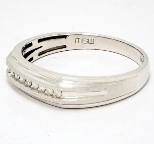 Sz 11.5 MGW 10K White Gold Diamonds 1/10ct TW Channel Set Mens Wedding Band Ring - Picture 6 of 15