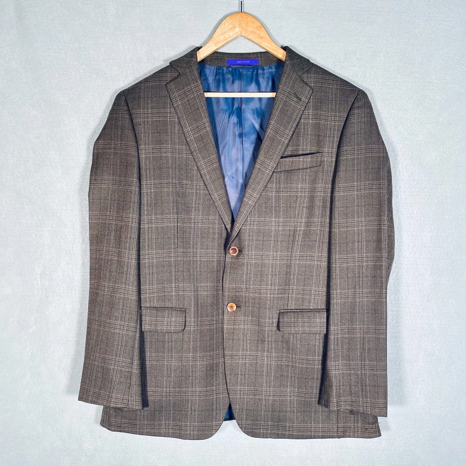 Chaqueta Abrigo Deportivo Patrick James Blazer Para Hombres 40R Marrón Lana Glen Cuadros Moderno Foto 3 de 4