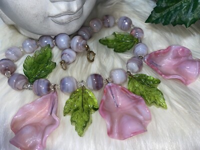Miriam Haskell Early Huge Art Glass Petal And Leaves Bib Style Necklace!RARE!A19