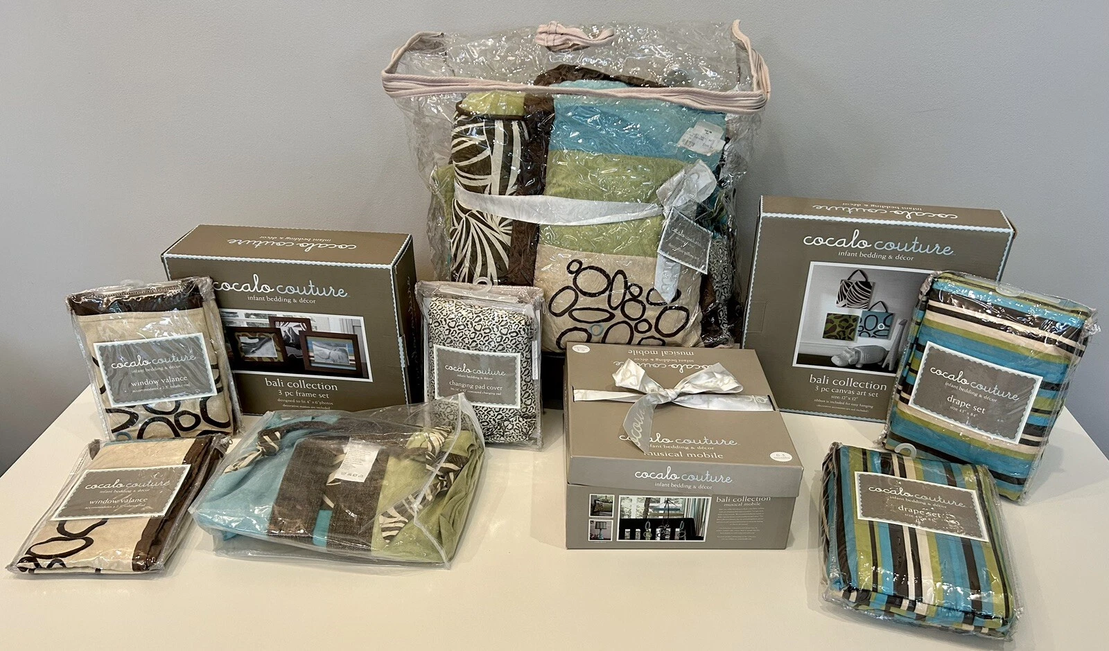 COCALO COUTURE BALI Designer Nursery Crib Bedding Set Curtains Art Lot 14 Pieces