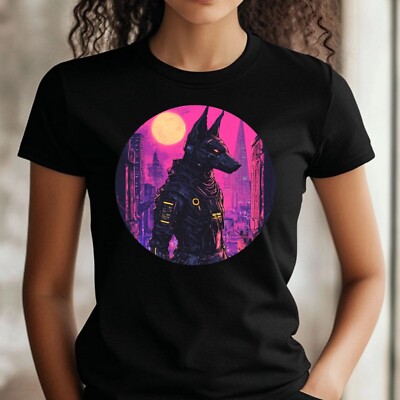 T-Shirt Frauen Anubis Gott Cyberpunk Motiv Baumwolle Größe XS bis 3XL
