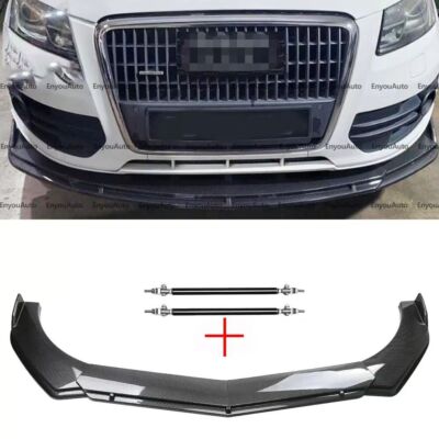 Front Bumper Lip Spoiler Splitter + Strut Rods Carbon Fiber For Audi Q3 Q5 Q7