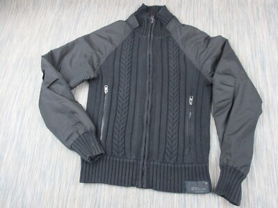 Schott NYC Jacke Herren Medium schwarz Zopfmuster durchgehender Reißverschluss Taschen Baumwolle schmale Passform