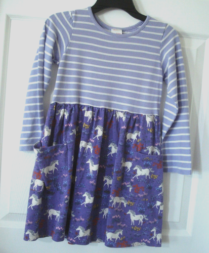 Hanna Andersson Girls Purple Unicorn Long Sleeve Dress Pockets Size 6/7 NEW - Picture 2 of 8
