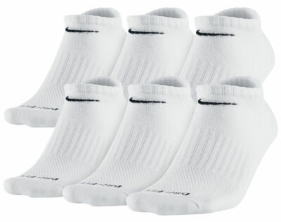 NEW Nike DRI FIT WHITE No Show Socks 6 PK EVerDaY PLUS Size 8-12 Large L