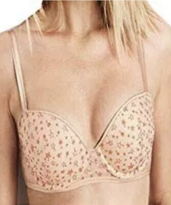 Victoria Secret Dream Angels Bra 36DD Champagne Glitter Stars Lined Demi NWT