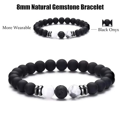 8 mm Herren Damen Natürlicher Schwarz Onyx Perlen Armband, Schützen, Ausdauer, Stärke