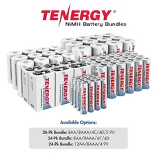 Tenergy AAA AA C D 9V NiMH Rechargeable Battery Bundles Options