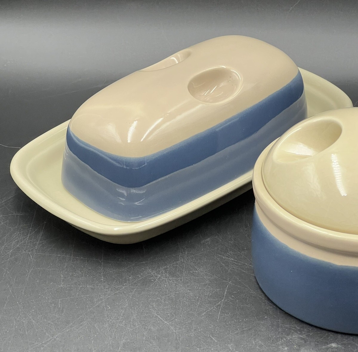 Vintage Mikasa Discovery Blue Thunder Butter Dish Sugar